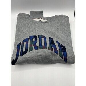 Jordan Sweater Adult Extra Large Gray Crew Neck Plaid Spell Out Pullover Mens XL